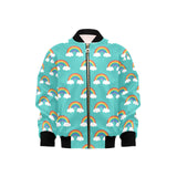 Rainbow pattern green background Kids' Boys' Girls' Bomber Jacket
