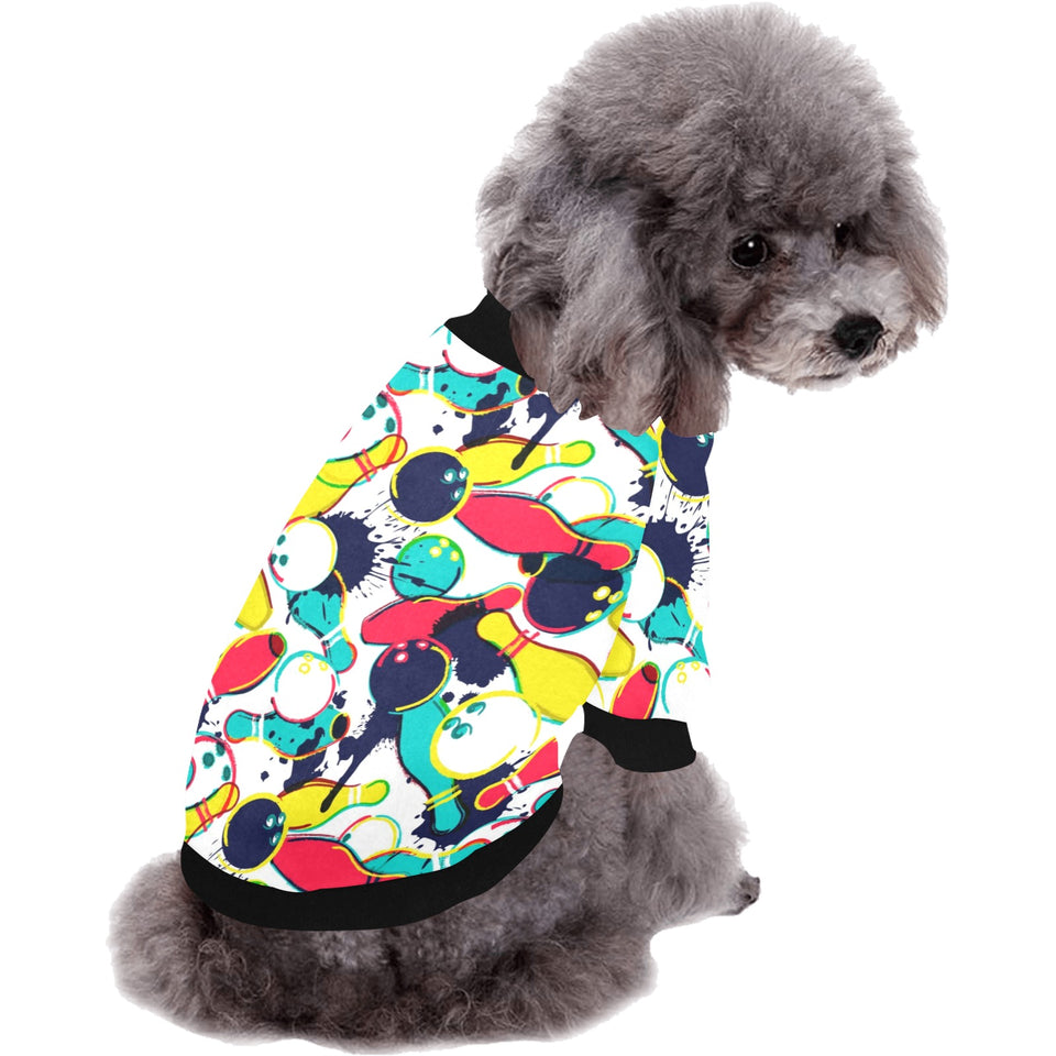 watercolor bowling ball pins All Over Print Pet Dog Round Neck Fuzzy Shirt