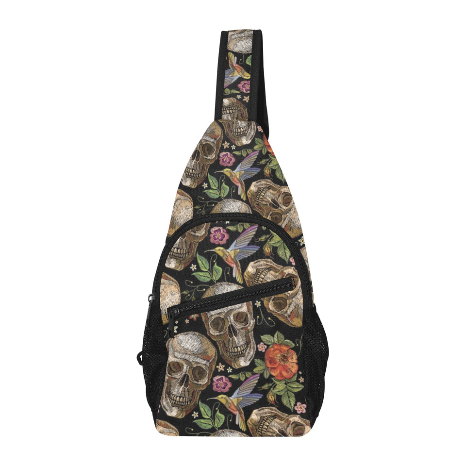 Skull rose humming bird flower pattern All Over Print Chest Bag