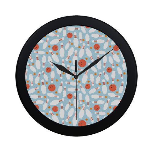 Bowling ball bowling pins blue blackground Elegant Black Wall Clock