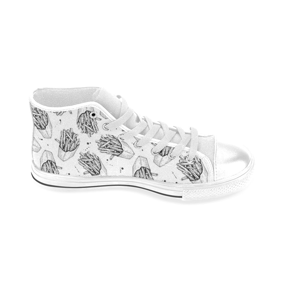Hand drawn french fries pattern Men's High Top Canvas Shoes White