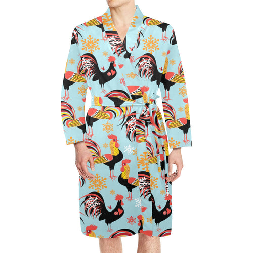 Rooster chicken cock snowfalke Men's Long Sleeve Belted Night Robe