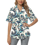 Japanese wave pattern Women's All Over Print Hawaiian Shirt