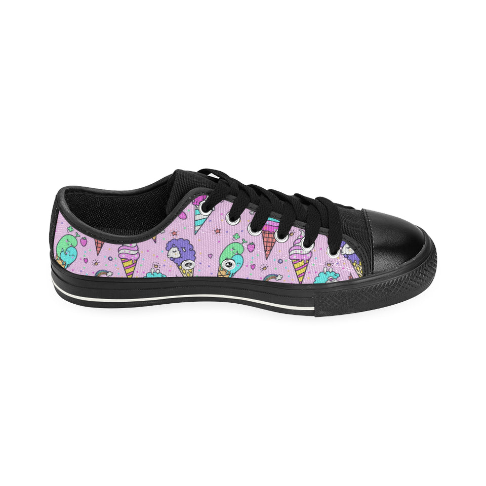 Cute ice cream cone animal pattern Men's Low Top Canvas Shoes Black