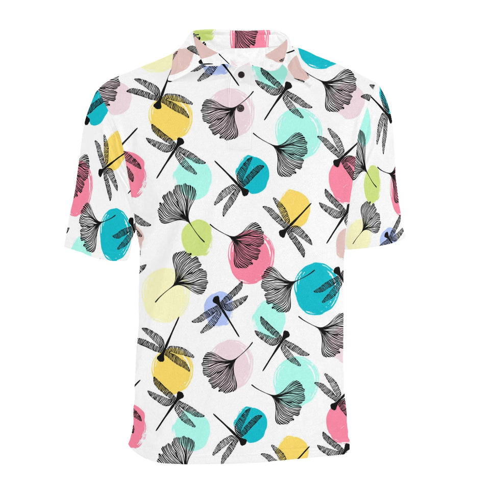 Dragonflies ginkgo leaves pattern Men's All Over Print Polo Shirt