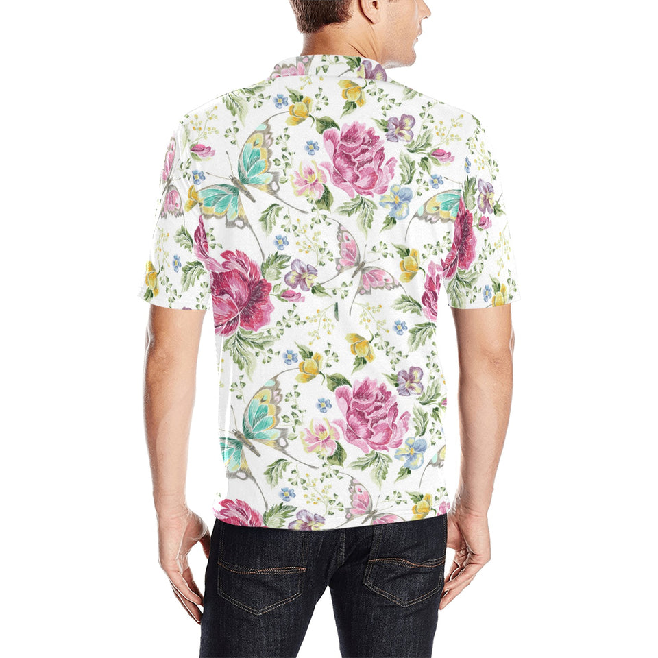 Hand drawn butterfly rose Men's All Over Print Polo Shirt