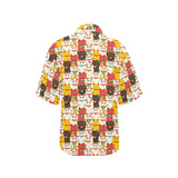 Colorful Maneki neko cat pattern Women's All Over Print Hawaiian Shirt