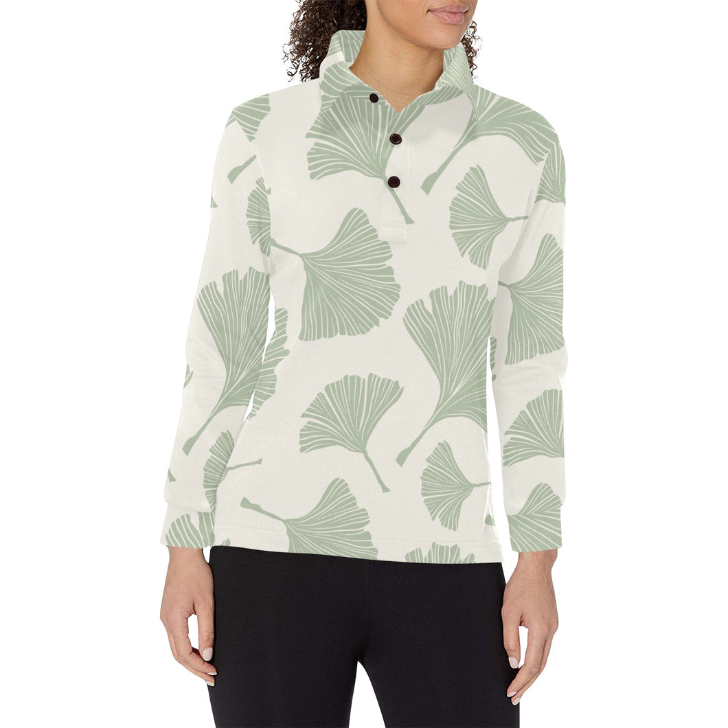 Ginkgo leaves pattern Women's Long Sleeve Polo Shirt