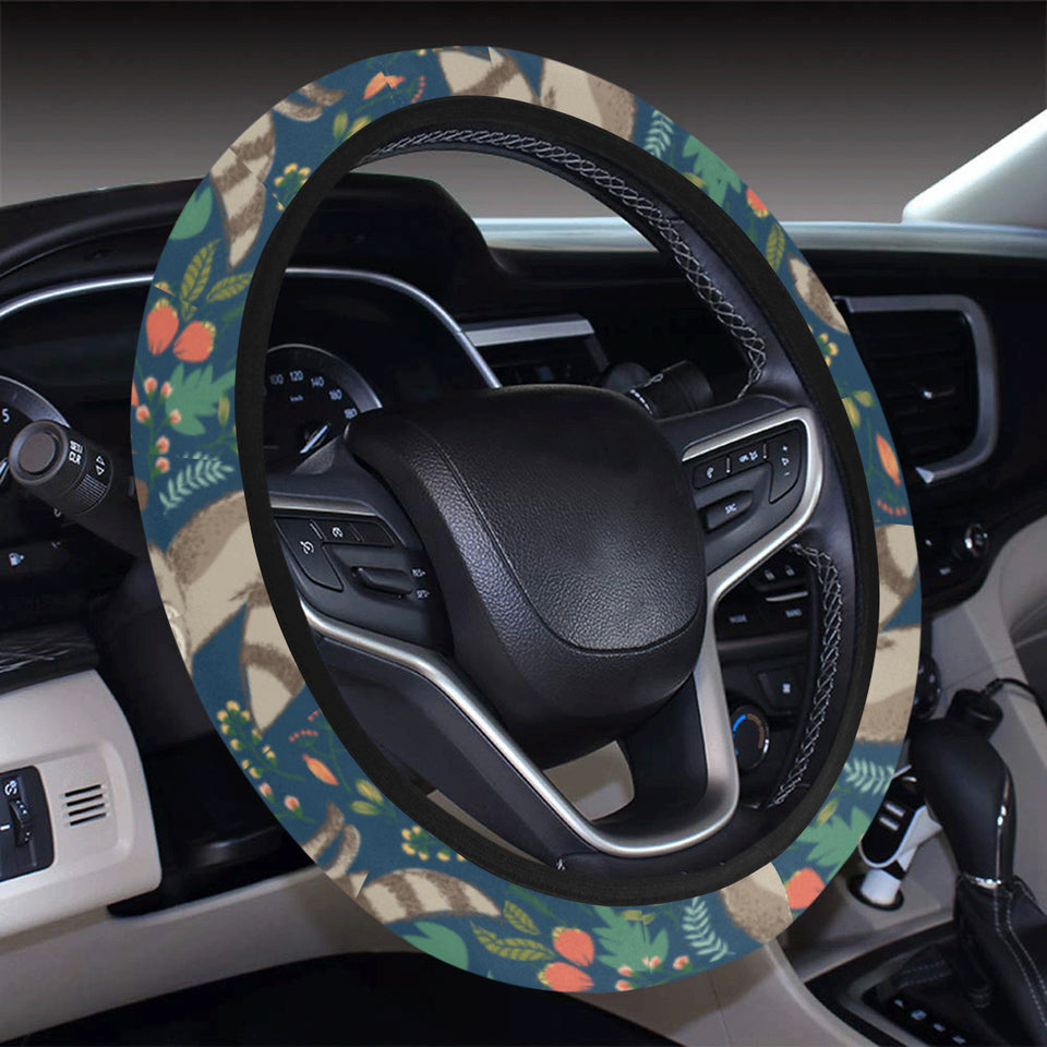 Raccoon tropical leaves pattern Car Steering Wheel Cover