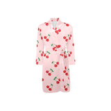 cherry pattern pink background Men's Long Sleeve Belted Night Robe