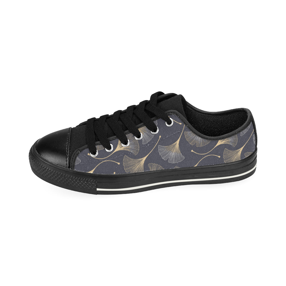 Gold ginkgo leaves Men's Low Top Canvas Shoes Black