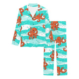 Octopuses sea wave background Women's Long Pajama Set