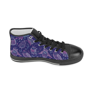 Cute owls pattern boho style ornament Women's High Top Canvas Shoes Black