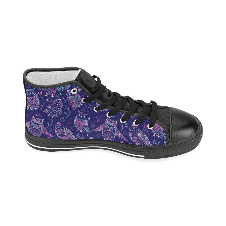 Cute owls pattern boho style ornament Women's High Top Canvas Shoes Black