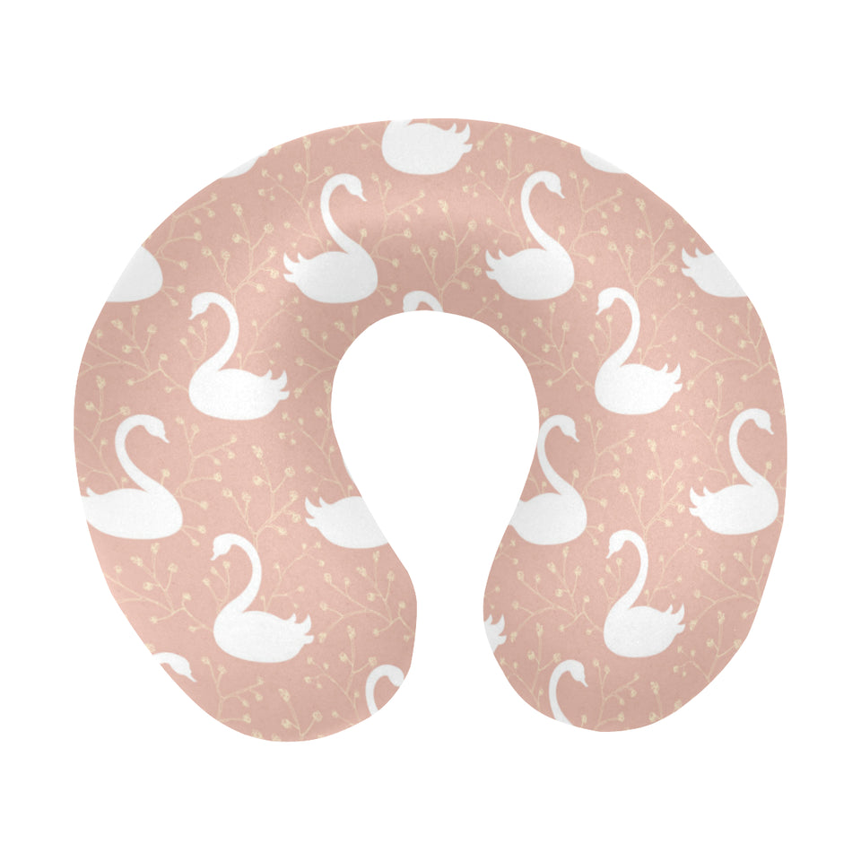 Swan flower light pink background U-Shaped Travel Neck Pillow