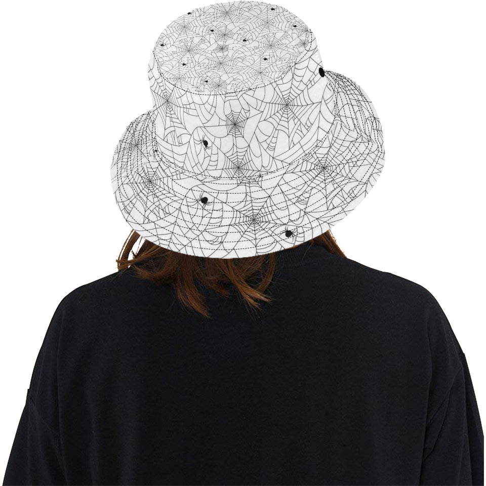 Spider web cobweb pattern white background Unisex Bucket Hat