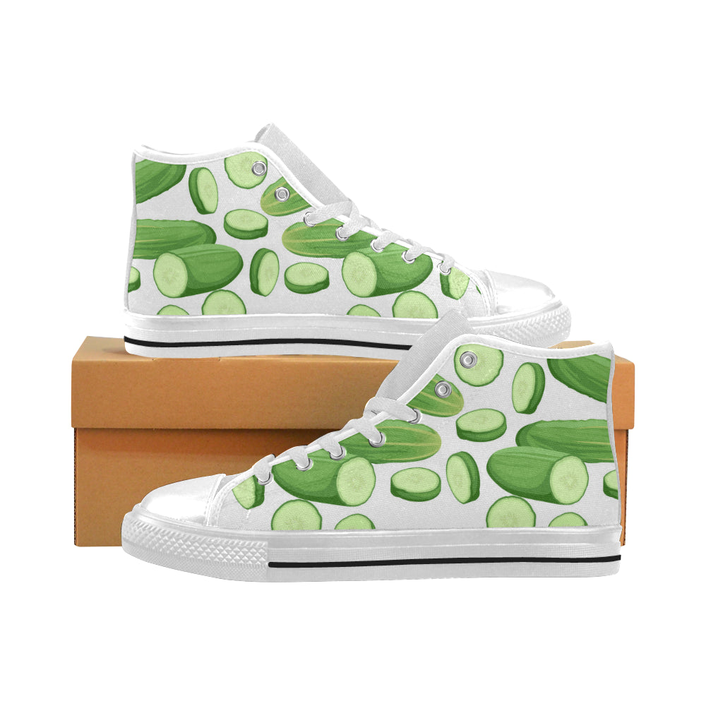 cucumber whole slices pattern Men's High Top Canvas Shoes White