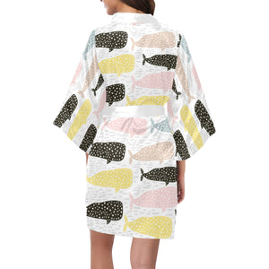Whale dot pattern Women's Short Kimono Robe