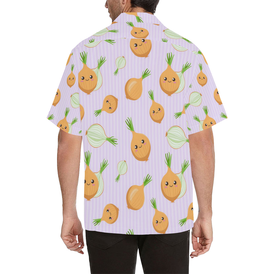 cute onions smiling faces purple background Men's All Over Print Hawaiian Shirt