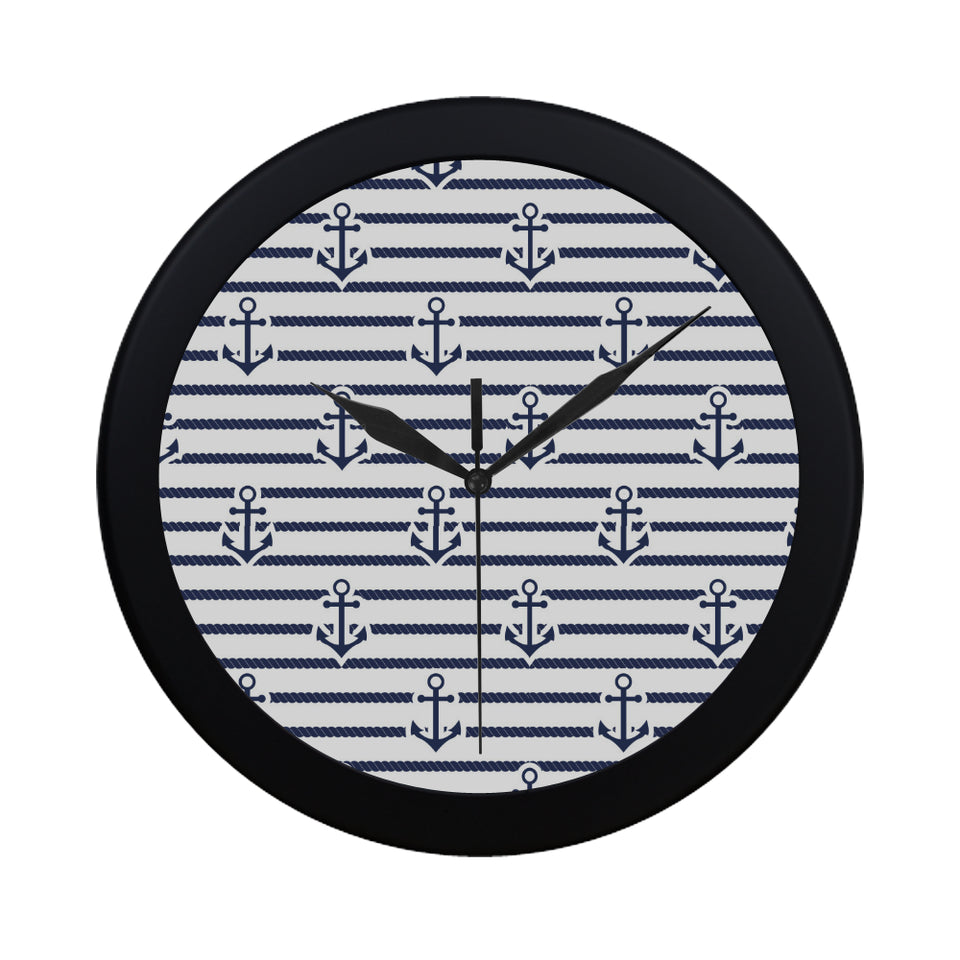Anchor rope nautical  pattern Elegant Black Wall Clock
