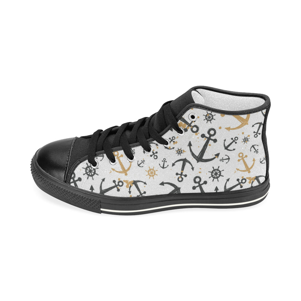 Anchors Rudders pattern Men's High Top Canvas Shoes Black