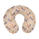 Cute rooster chicken cock floral ornament backgrou U-Shaped Travel Neck Pillow