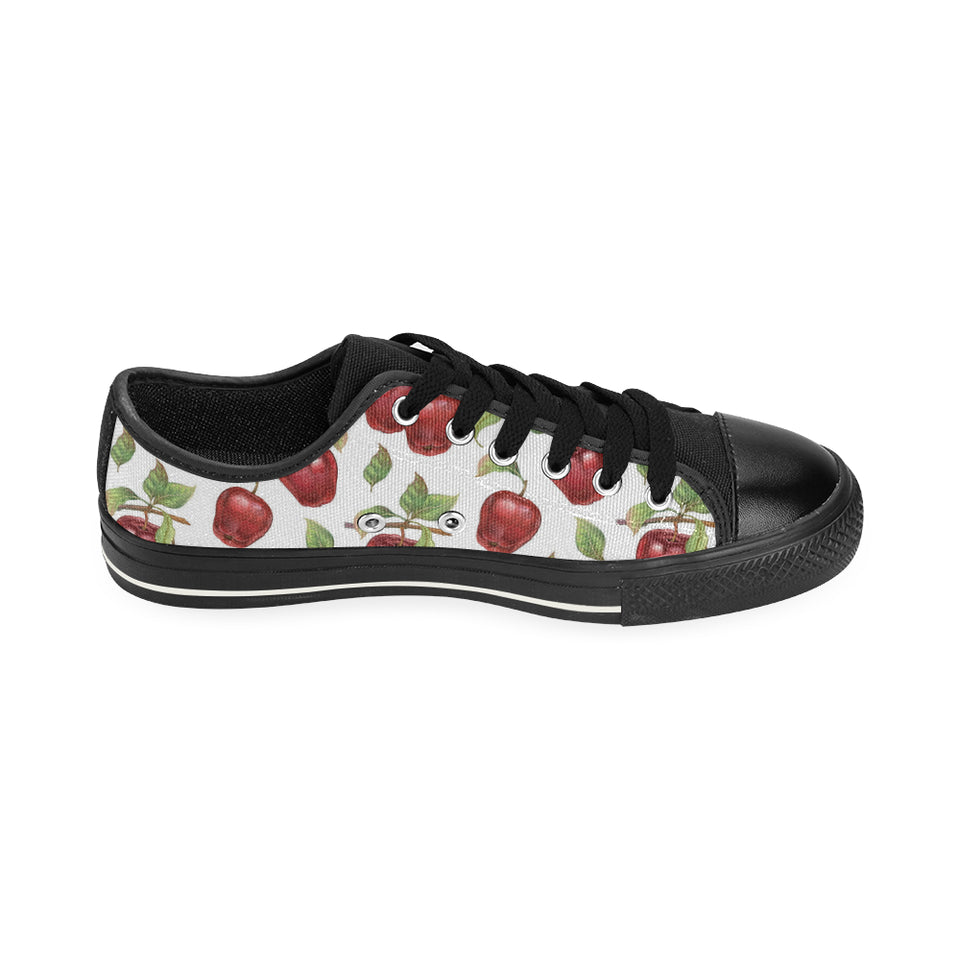 Red apples pattern Men's Low Top Canvas Shoes Black