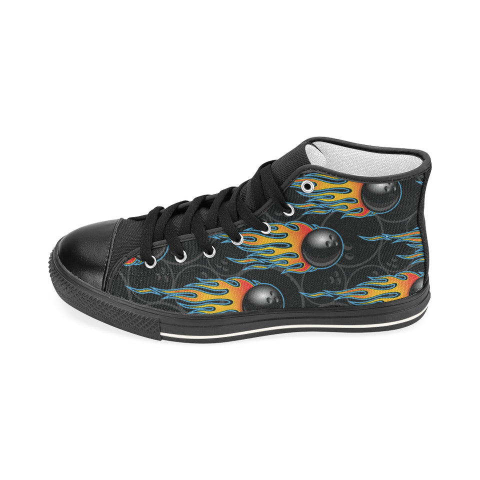 Bowling balls flame pattern Men's High Top Canvas Shoes Black