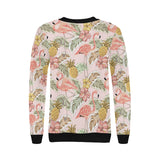 Pink flamingo birds pineapples hibiscus flower pat Women's Crew Neck Sweatshirt