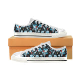 Skull flower roses leave pattern Women's Low Top Canvas Shoes White