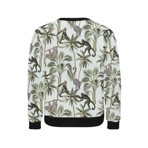Monkey sloth lemur palm trees pattern Men's Crew Neck Sweatshirt