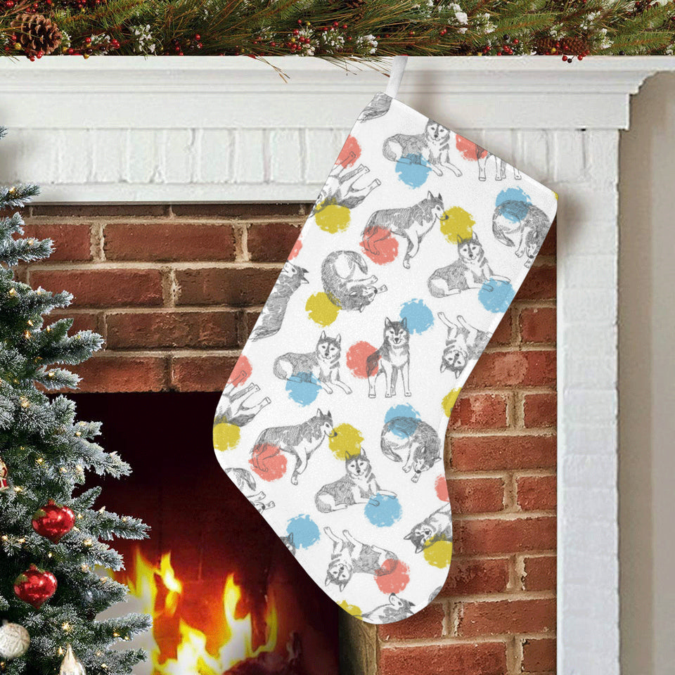 Siberian husky and colorful circle pattern Christmas Stocking