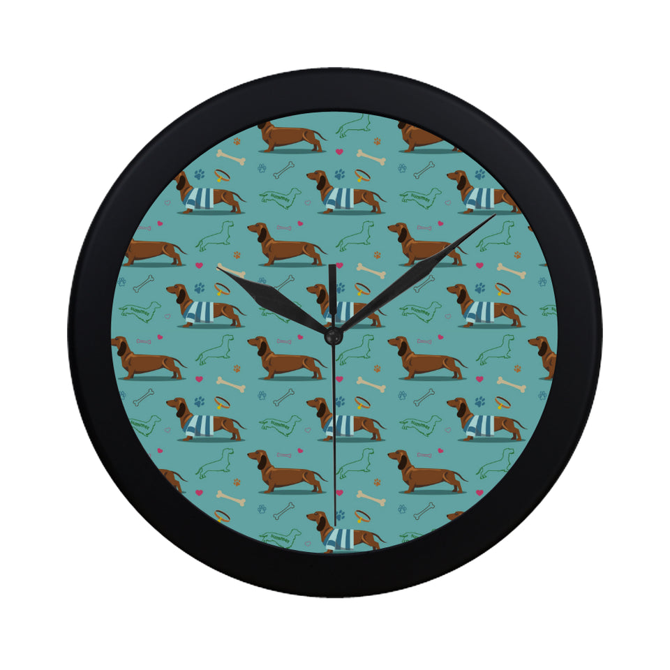 Dachshund decorative background Elegant Black Wall Clock
