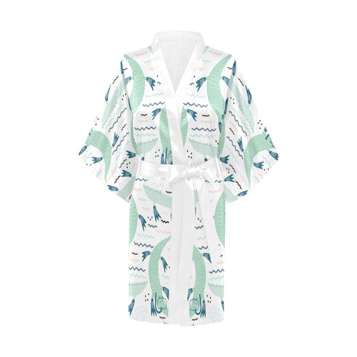 Crocodile diver pattern Women's Short Kimono Robe