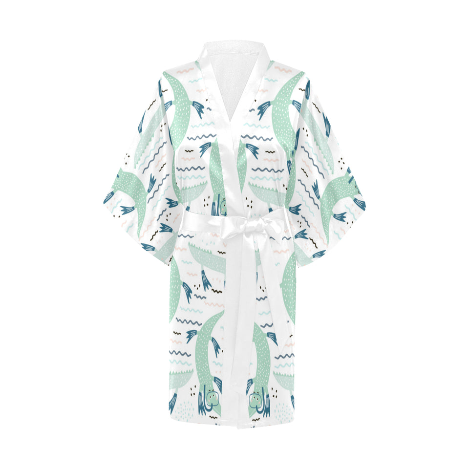 Crocodile diver pattern Women's Short Kimono Robe