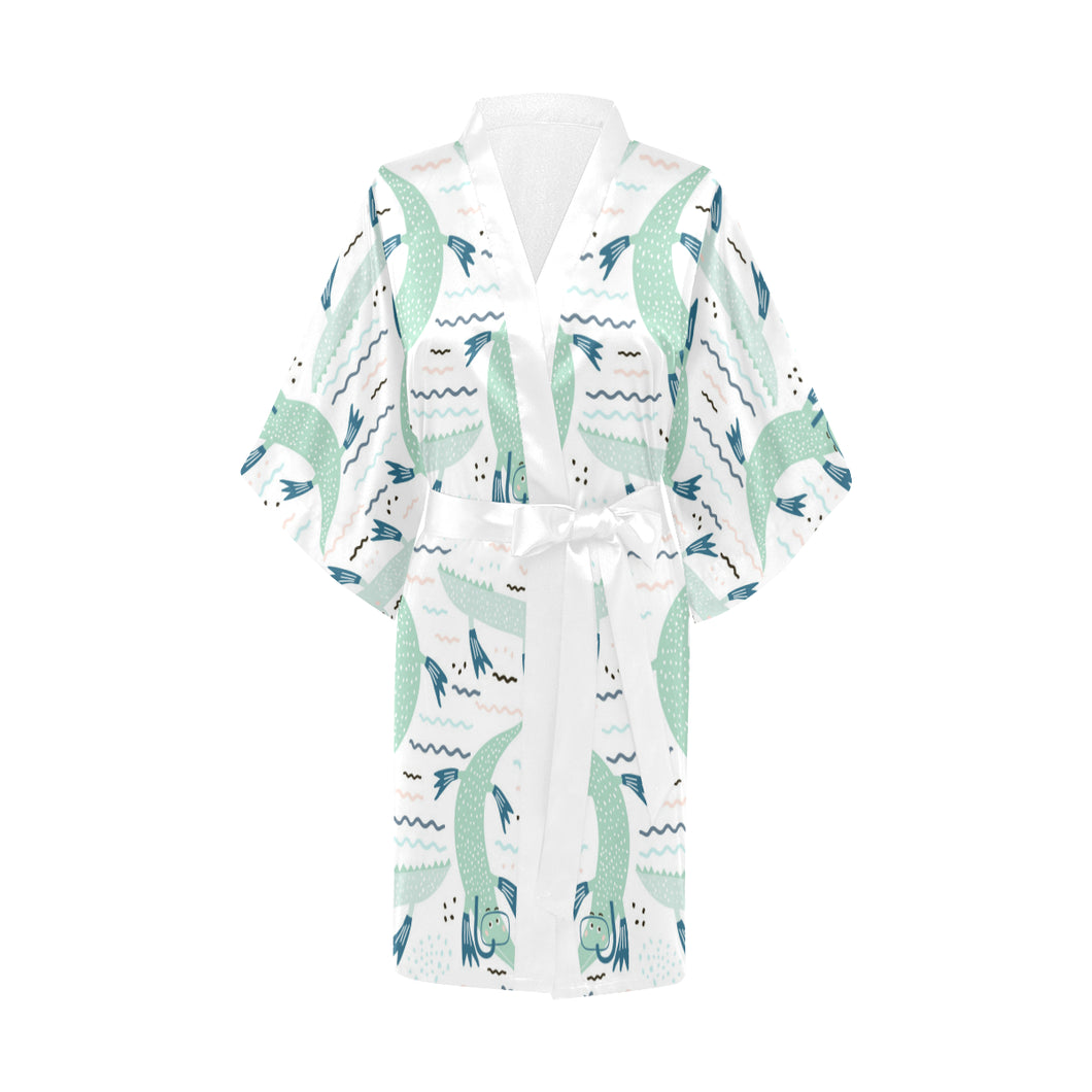 Crocodile diver pattern Women's Short Kimono Robe