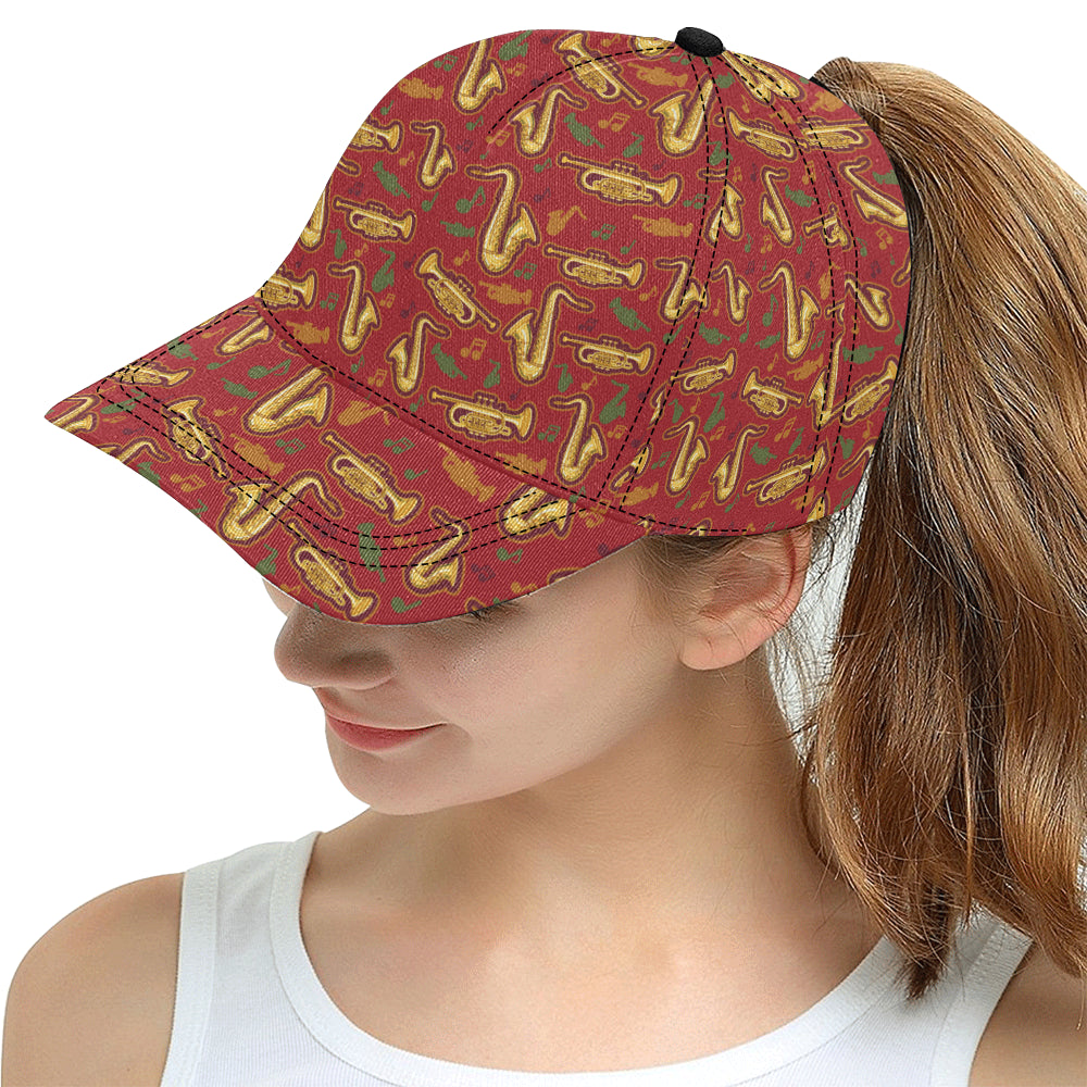 Saxophone cornet pattern red background All Over Print Snapback Cap