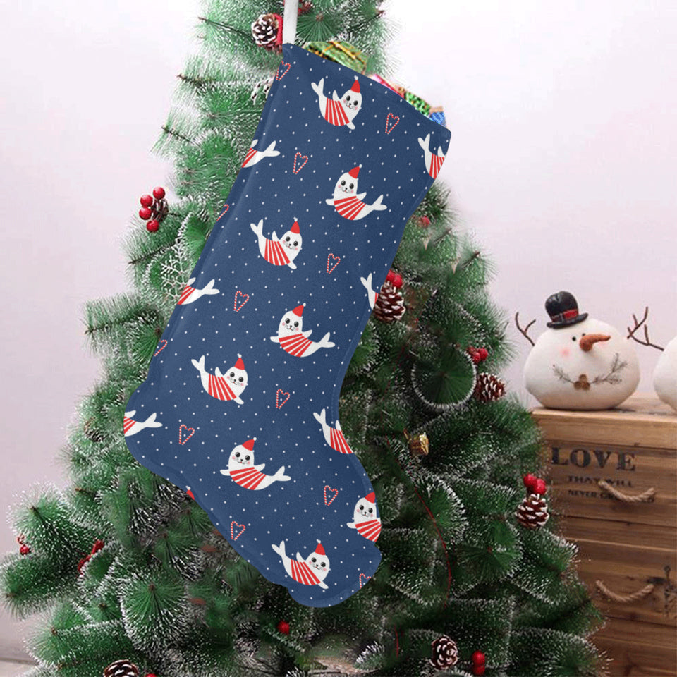 Cute sea lion seal christmas hat candy cane heart Christmas Stocking
