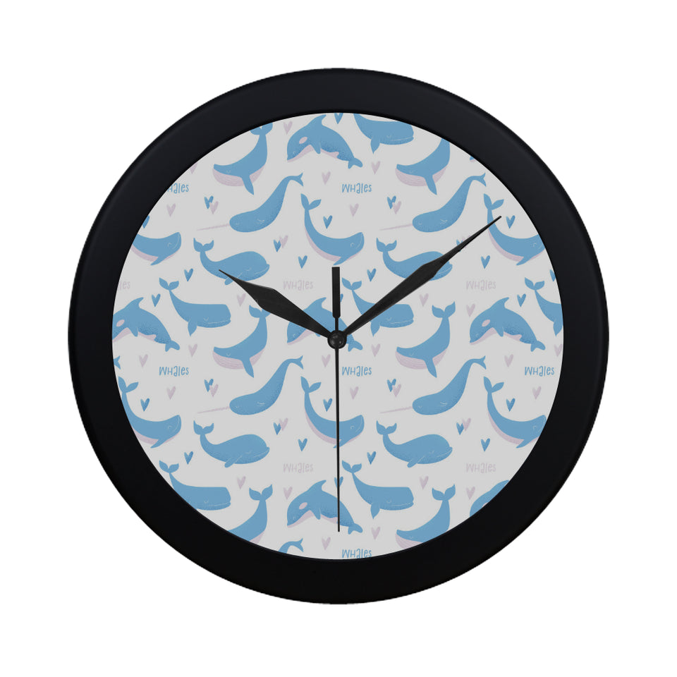 Blue whale pattern Elegant Black Wall Clock