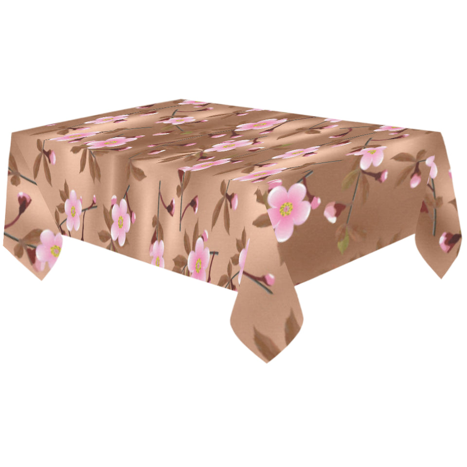Pink sakura cherry blossom drak brown background Tablecloth