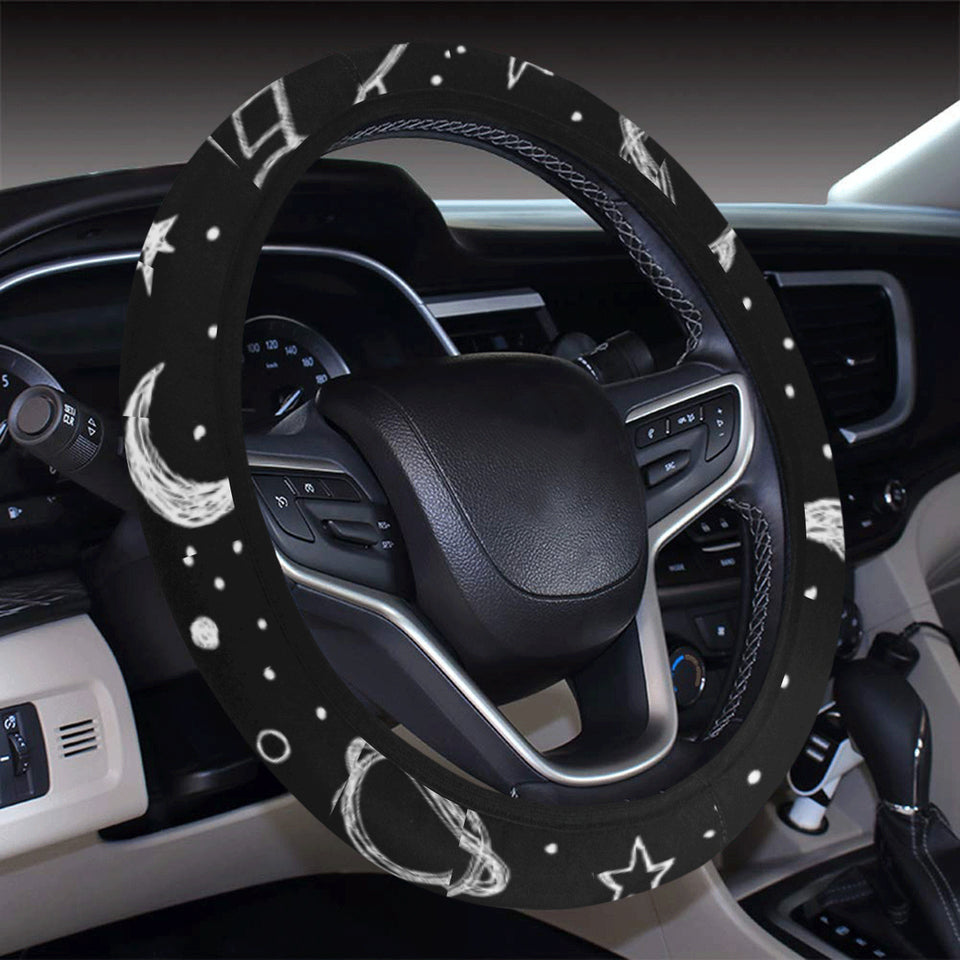 Hand drawn space rocket star planet Car Steering Wheel Cover