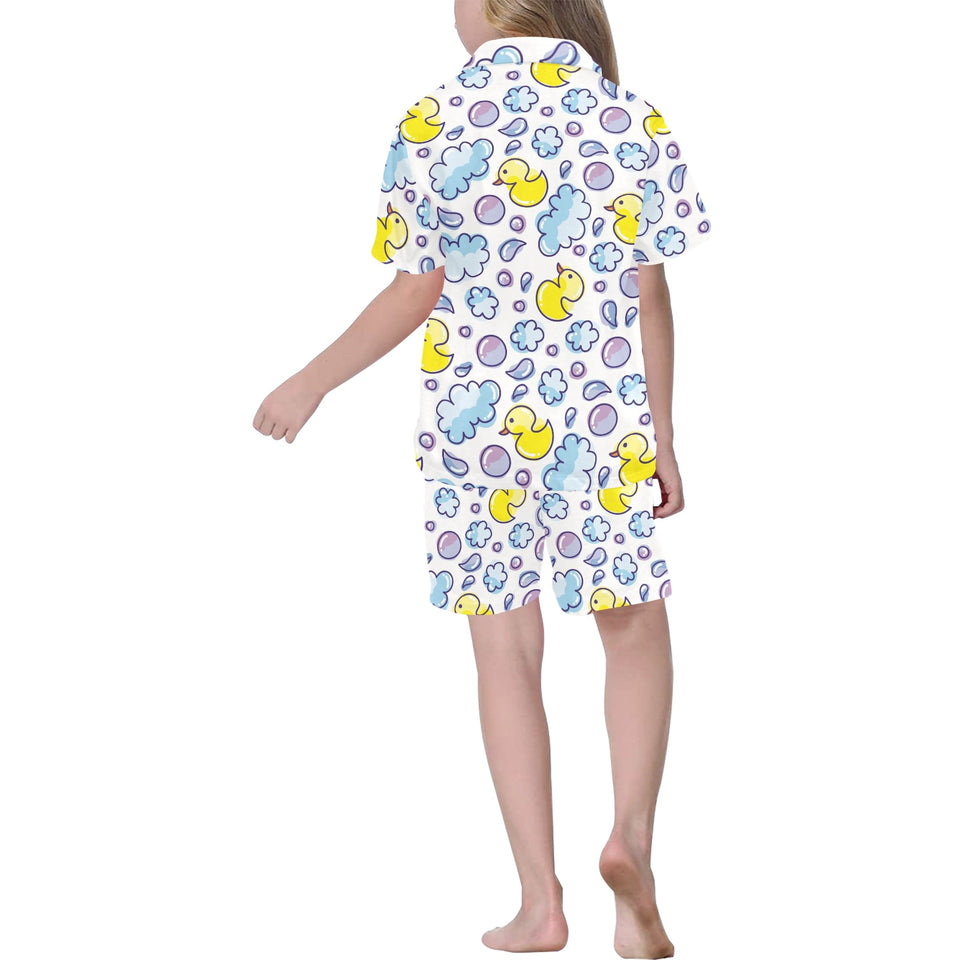 Duck Pattern Print Design 01 Kids' Boys' Girls' V-Neck Short Pajama Set