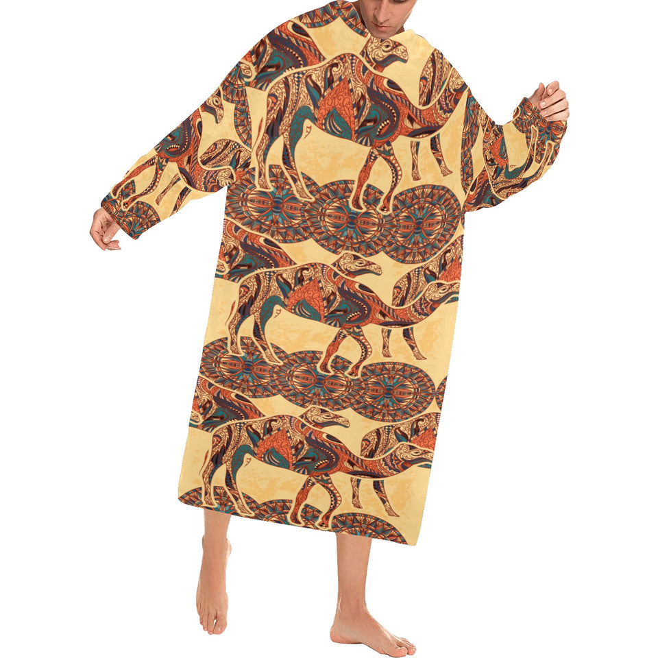 Camel polynesian tribal design pattern Blanket Robe with Sleeves