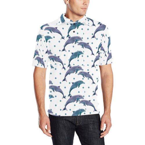 Dolphins pattern dotted background Men's All Over Print Polo Shirt