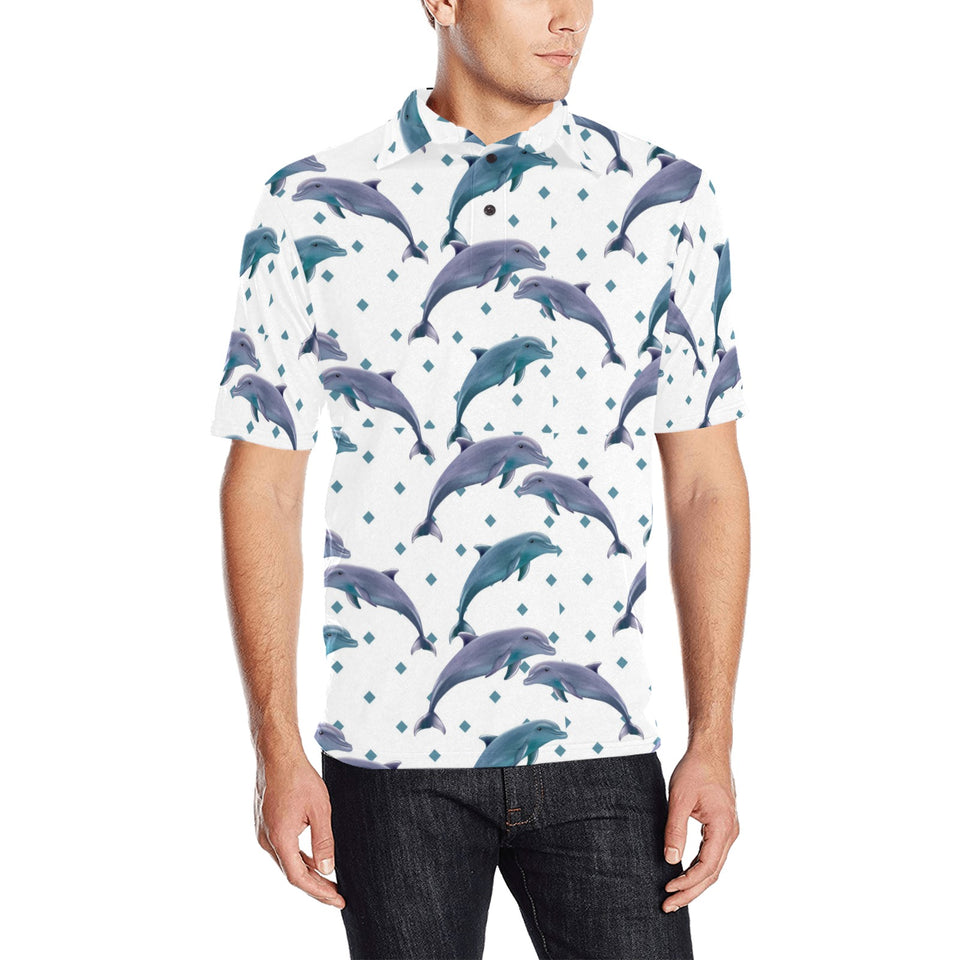 Dolphins pattern dotted background Men's All Over Print Polo Shirt