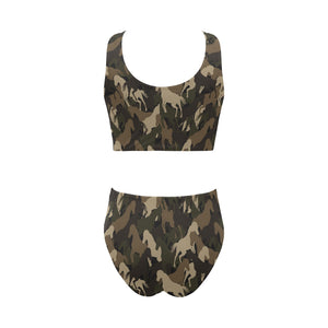 Horse Camouflage Pattern Chest Bowknot High Waisted Bikini Swimsuit