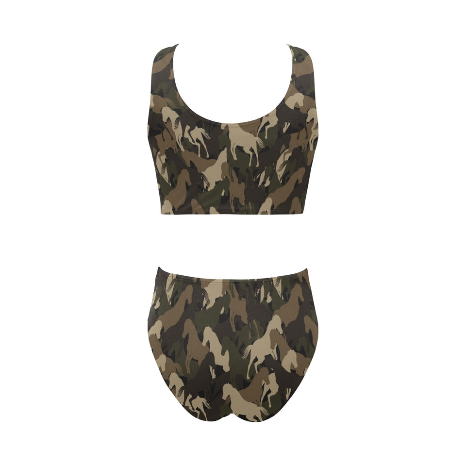 Horse Camouflage Pattern Chest Bowknot High Waisted Bikini Swimsuit