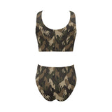 Horse Camouflage Pattern Chest Bowknot High Waisted Bikini Swimsuit