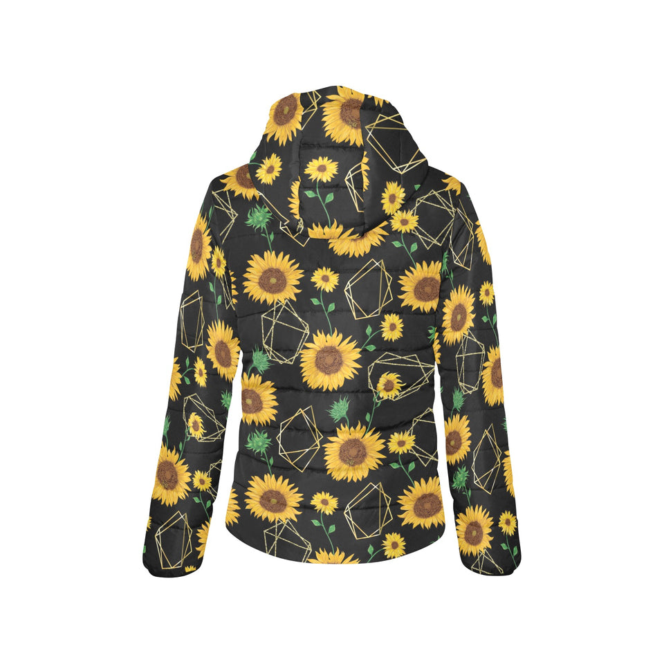 sunflower golden polygonal shapes Women's Padded Hooded Jacket