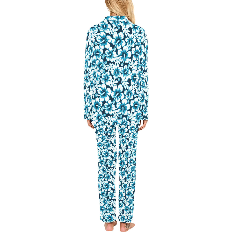 Hibiscus Pattern Print Design 04 Women's Long Pajama Set
